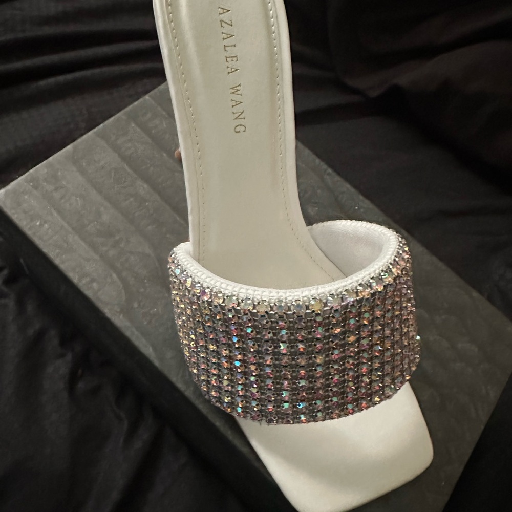 Women's White and Silver Embellished Heels